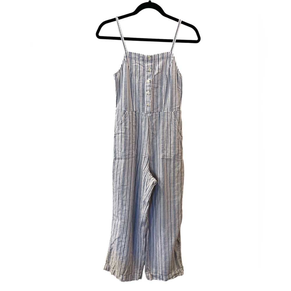 Old Navy Women's Blue White Striped Linen Blend Cami Jumpsuit Size: XS